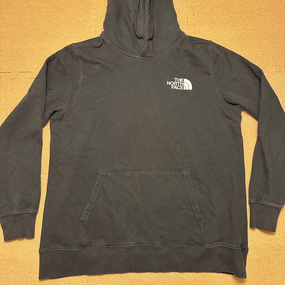 The North Face Hoodie Womens L Black Purple Box Logo Pullover Sweatshirt Fleece